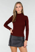 Bordeaux Top met Col en Lange Mouw