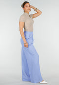 Lavendel Wide Leg Broek met Elastische Taille en Plooien