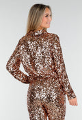 Goudkleurige Pailletten Blouse met Kraag en Lange Mouwen