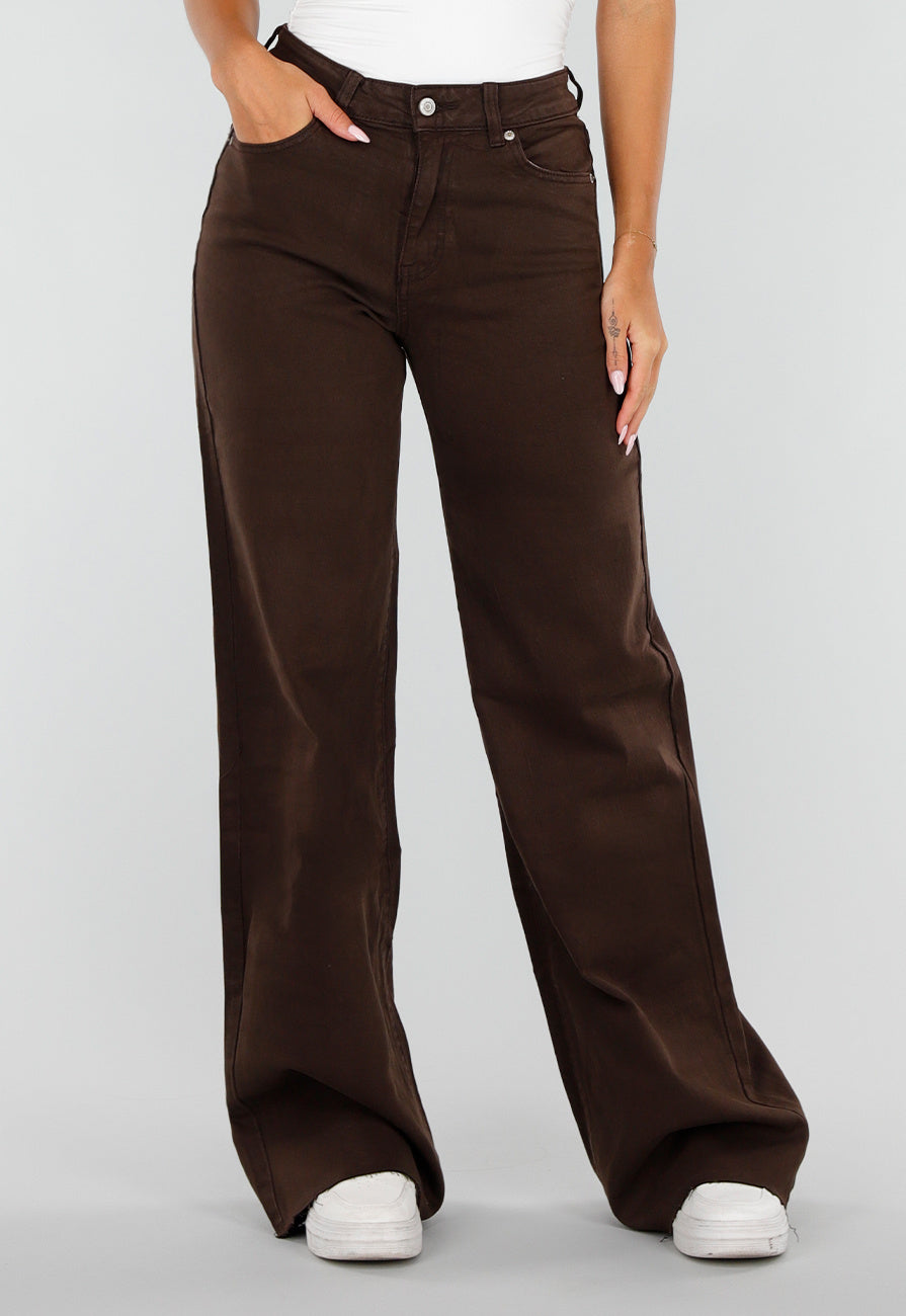 Bruine Denim Tall Jeans met Straight Leg, Hoge Taille en Lange Pijpen