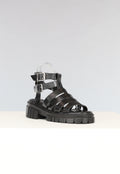Zwarte Lederlook Sandalen met Grove Zool