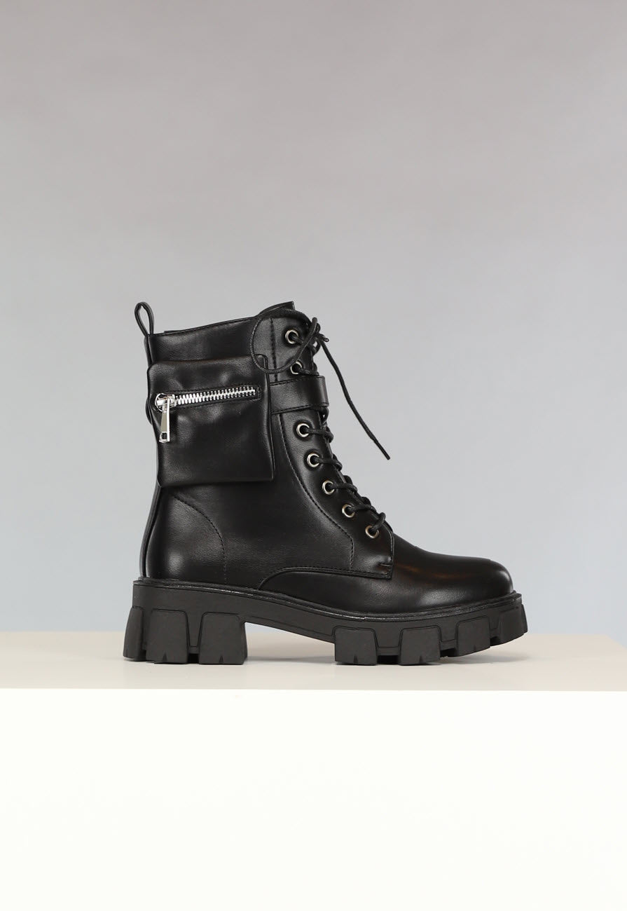 Zwarte Lederlook Biker Boots met Tasje