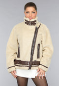 Beige Zachte Tussenjas met Bruine Details