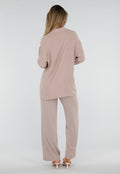 Beige Blouse met Kraag, Knoopsluiting en Lange Mouwen