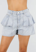 Lichtblauwe Denim Ruffle Shorts met Hoge Taille