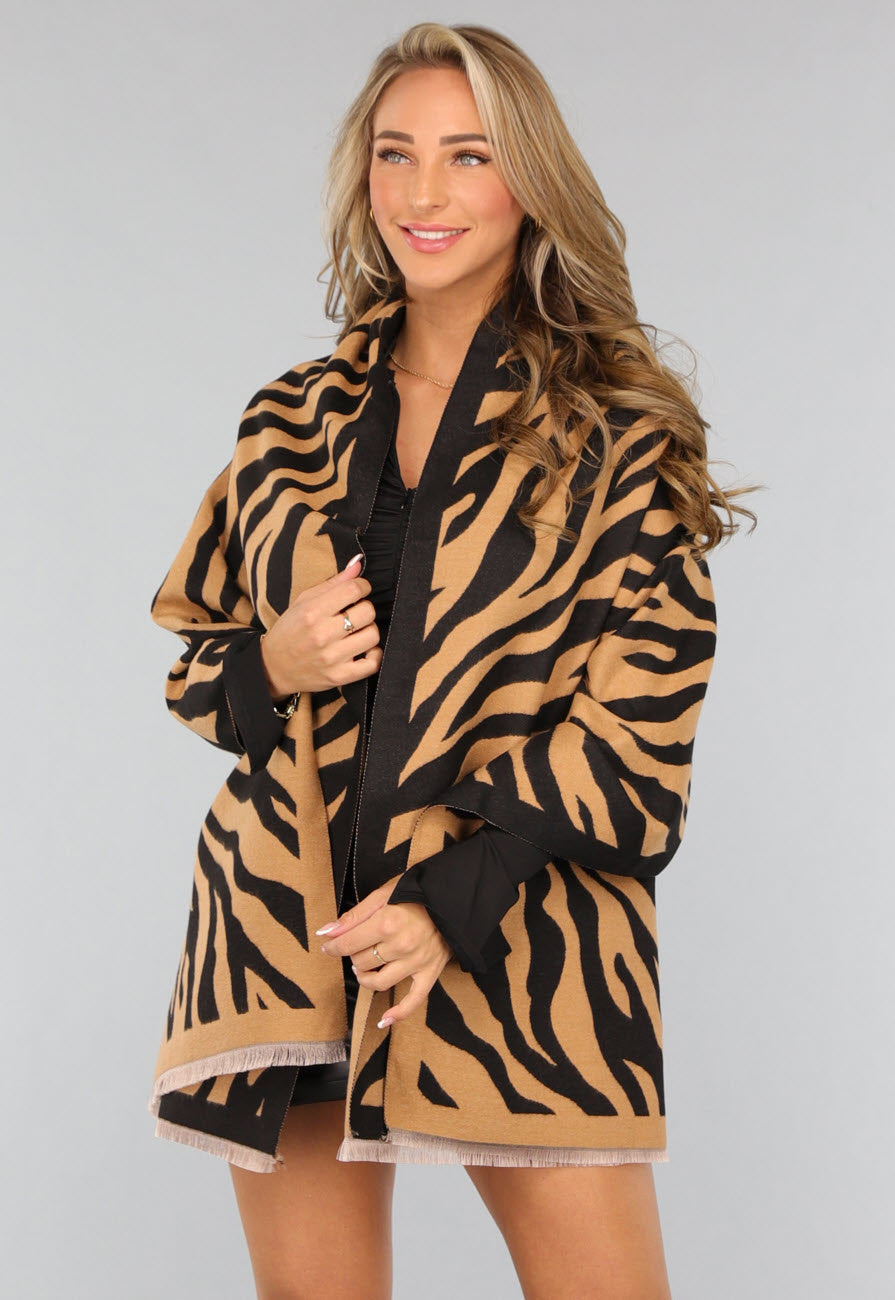 Grote Camel Zebra Print Sjaal