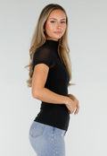 Zwarte Mesh Top met Hoge Hals en Pads