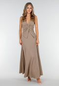 Taupe Halter Set met Geknoopte Top en Stretch