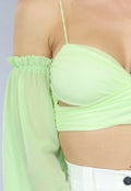 Off Shoulder Chiffon Topje in Lichtgroen