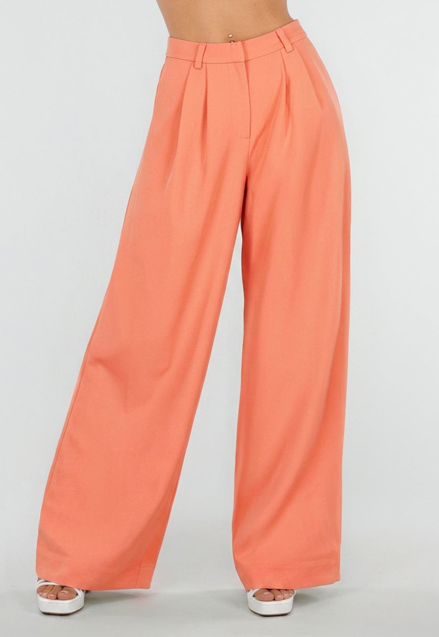 Coral Wide Leg Broek met Plooien