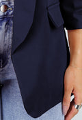 Marine Blauwe Blazer met Geplooide Driekwart Mouwen