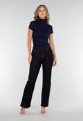 Navy Stretch Top met Col en Korte Mouwen