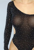 Zwarte One Shoulder Fishnet Body met Cut Out