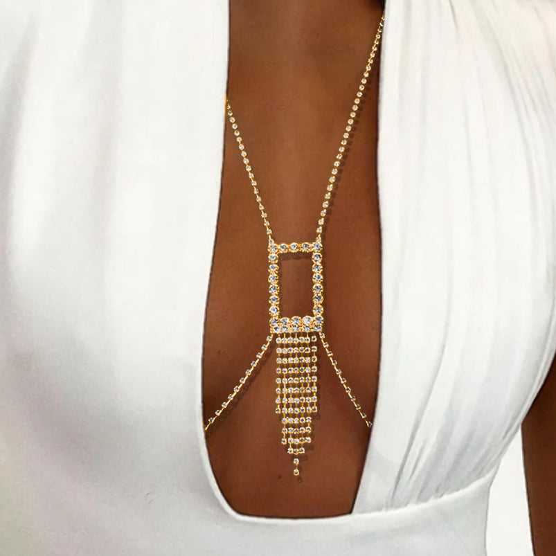Gouden Strass Bodychain met Waterval Detail