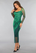 Groene Mesh Jurk met Marmer Print