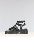 Zwarte Lederlook Sandalen met Grove Zool