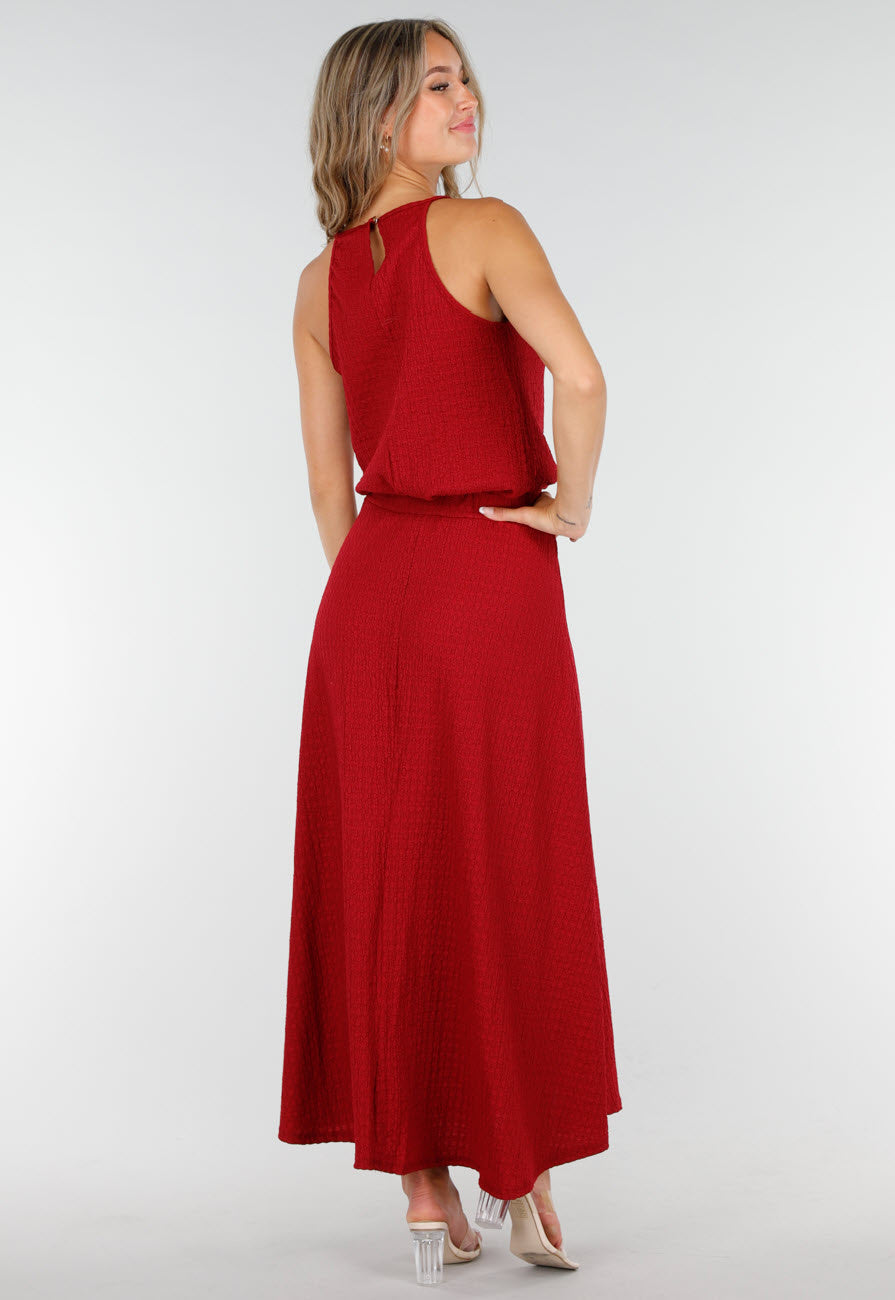 Rode Maxi Set met Hooggesloten Top en Stretch