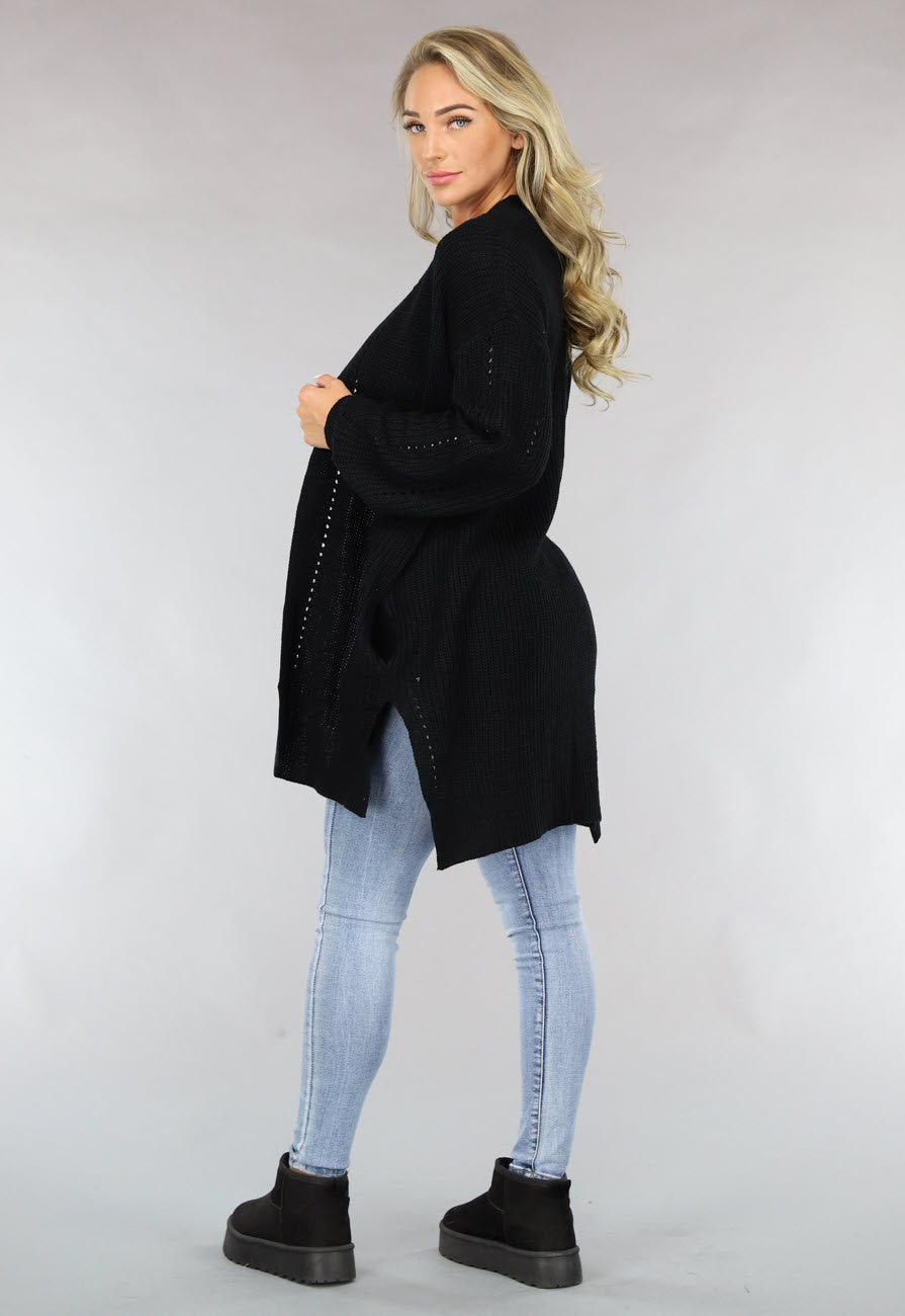 Basic Zwart Gebreid Vest met Zakken