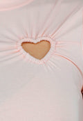 Lichtroze Korte Mouwen Jurk met Hart Cut Out