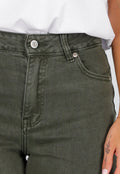 Donkergroene Denim Tall Jeans met Straight Leg, Hoge Taille en Lange Pijpen