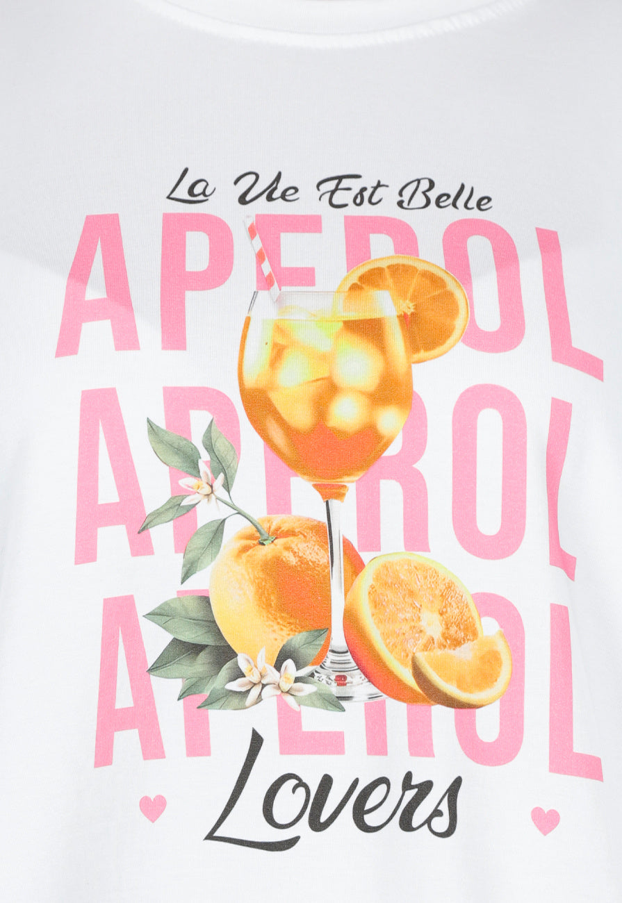 Wit Katoenen T-shirt met Aperol Print en Korte Mouwen
