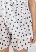 Witte Polkadot Playsuit met Halterhals en Volantlaag