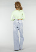 Lichtblauwe Extra Wide Leg Jeans met High Waist en Stretch