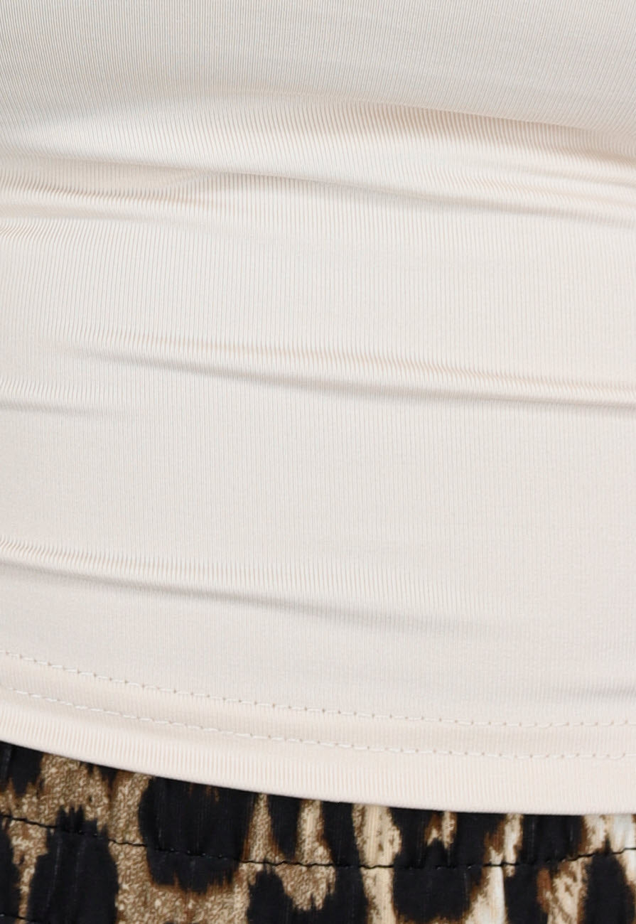 One Shoulder Stretch Crop Top in Beige