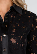 Zwarte Kanten Blouse met Satijnen Details en Lange Mouwen