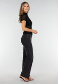 Zwarte Gehaakte Stretch Top met Col en Korte Mouwen