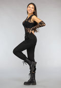 Zwarte Fishnet Glitter Bodysuit met Losse Mouwen