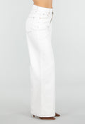 Witte Wide Leg Jeans met Bruine Stiksels en Mid Waist Pasvorm
