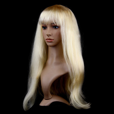 Lange Party Pruik met Pony Lichtblond
