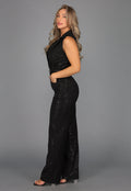 Zwarte Straight Leg Glitter Jumpsuit met Riempje