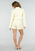 Gele Cropped Blazer met Kant en Lange Mouwen