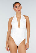 Witte Halter Body met Diepe Hals en Open Rug