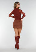 Roestbruine Suèdelook Rok in Mini Lengte met Effen Design