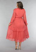 Zalmroze Ruffle Chiffon Maxi Jurk