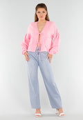 Roze Blouse met Hartzakken en Knooplint Detail