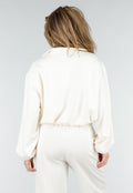 Crème Sweater met Halve Rits en Elastische Boorden