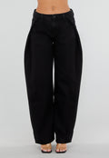 Zwarte Barrel Jeans met Hoge Taille en Plooien