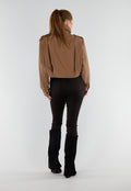 Bruine Cropped Trenchcoat met Knoopsluiting en Brede Kraag