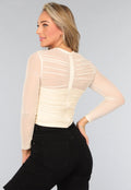 Beige Mesh Overslag Top met Voering
