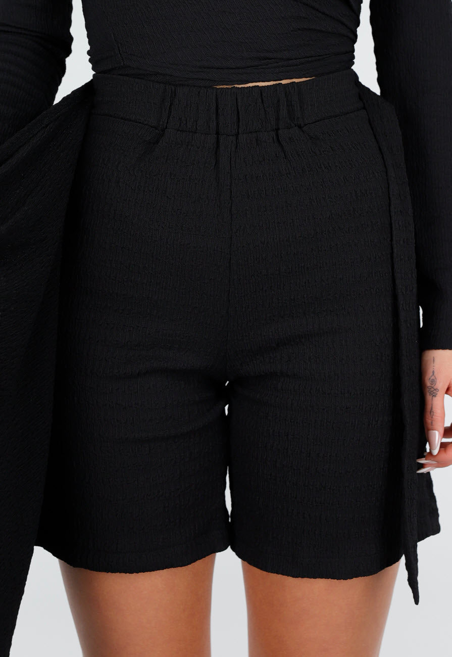 Tall Zwarte Stretch Skort met Striksluiting en Licht Structuurmateriaal