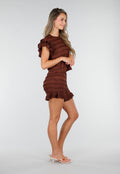 Bruine Stretch Two Piece met Ruches en Shorts