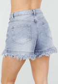 Lichtblauwe Denim Short met Rafelzoom en High Waist
