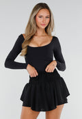 Zwarte Skort met Ruches en Elastische Taille