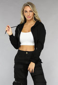 Zwart Cropped Korset Look Vestje met Capuchon