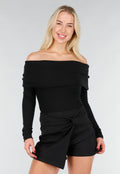 Zwarte Off Shoulder Top met Lange Mouw