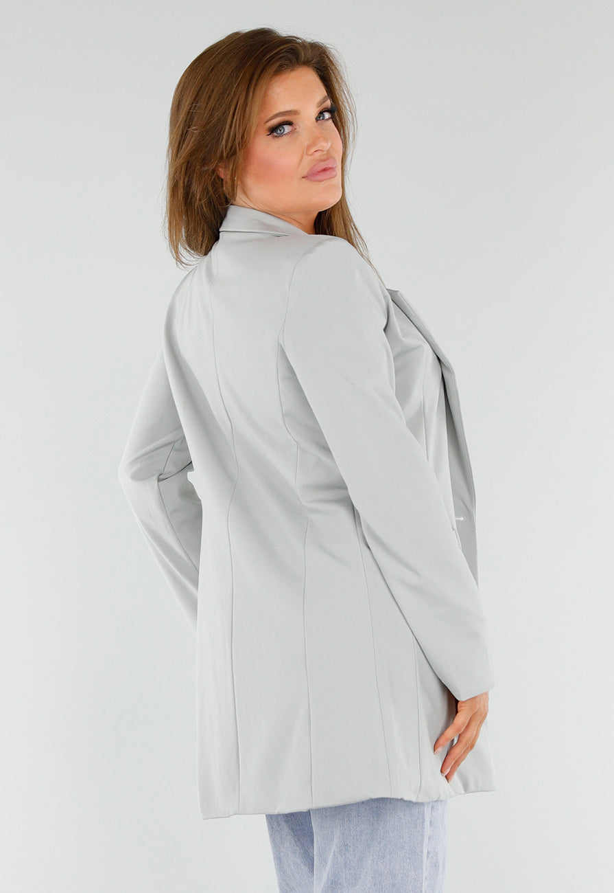 Lichtgrijze Halflange Stretch Blazer